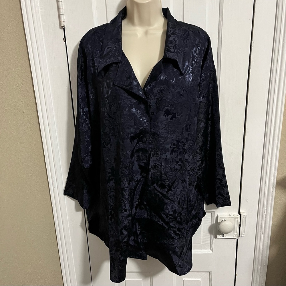 Victoria’s Secret Gold Label Deadstock Midnight Blue Button Front Blouse M/L R2